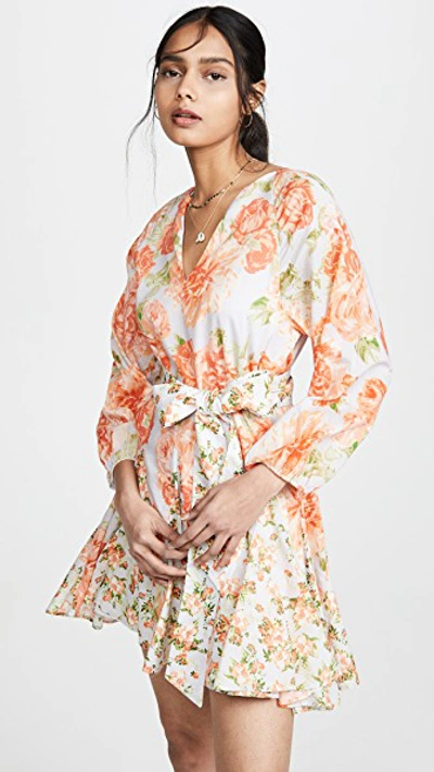 Alice And Olivia Pali Belted Floral-print Cotton-voile Mini Dress In Posy Garden Dusty Orchid/multi