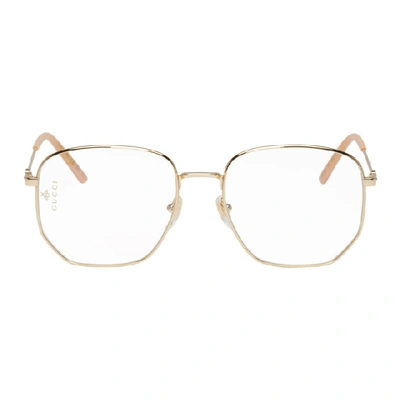 Gucci Gold & Pink Square Glasses In Gold/nude