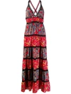 Alice And Olivia Alice + Olivia Karolina Tiered Mixed Floral Maxi Dress In Red