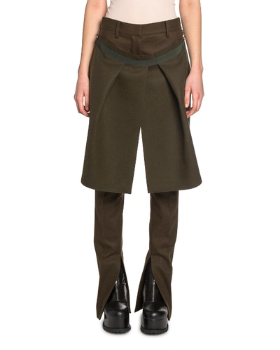 Sacai Detachable Pleated Panel Split Cuff Melton Pants In Khaki