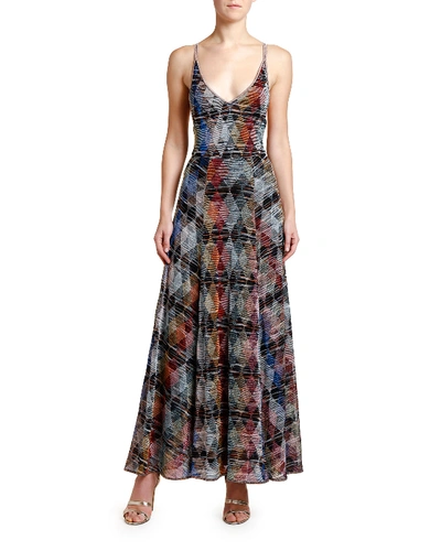 Missoni Sleeveless Argyle Metallic Maxi Dress In Multi Pattern