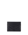 Saint Laurent Ysl Monogram Quilted Grain De Poudre Card Case In Black