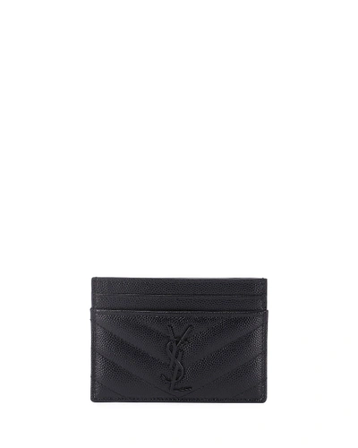 Saint Laurent Ysl Monogram Quilted Grain De Poudre Card Case In Black