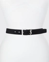 Saint Laurent Ysl Monogram Lizard Embossed Leather Belt In Black