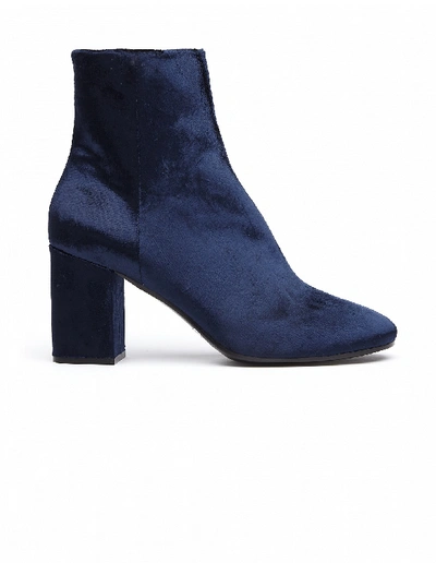 Balenciaga Ville Velvet Ankle Boots In Navy Blue