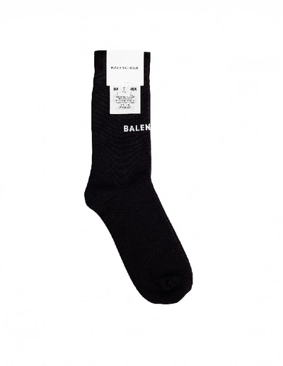 Balenciaga Classic Logo Cotton Blend Socks In Black