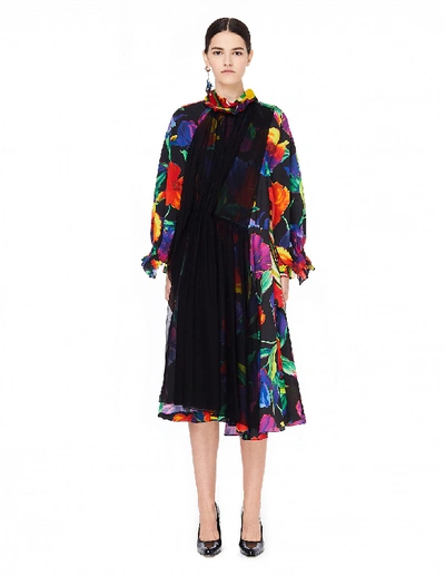 Balenciaga Flower Printed Layered Silk Dress In Multicolor