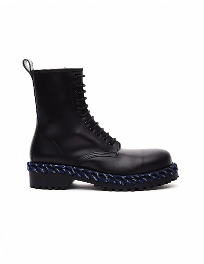 Balenciaga Lace Detail Military Boots In Black