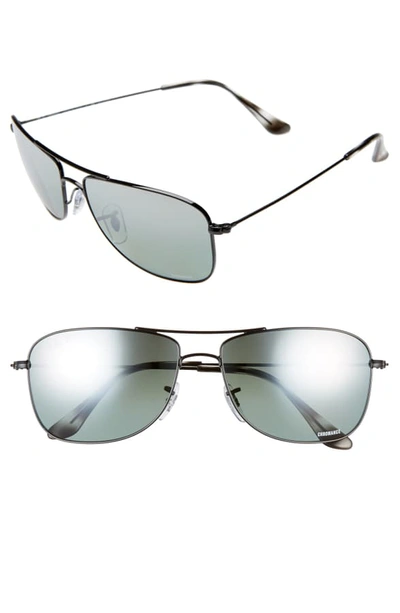 Ray Ban Ray-ban Unisex Mirrored Brow Bar Square Sunglasses, 59mm In Gray Mirror Chromance Polarized