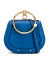 CHLOÉ CHLOE SMALL NILE CALFSKIN & SUEDE BRACELET BAG IN BLUE,CLOE-WY482