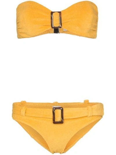 Lisa Marie Fernandez Buckle Detail Bandeau Bikini Set In Yellow