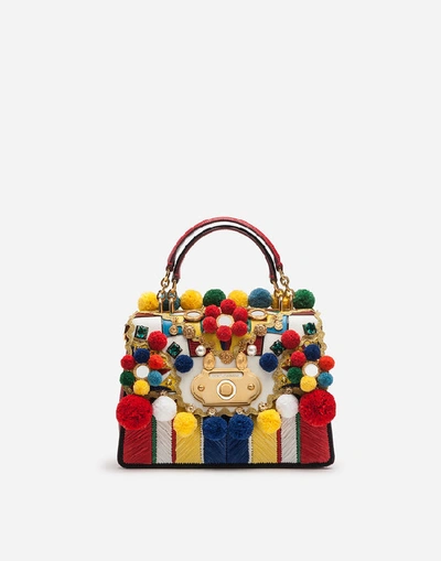 Dolce & Gabbana Medium Welcome Bag In A Mix Of Materials With Embroidery In Multi-colored