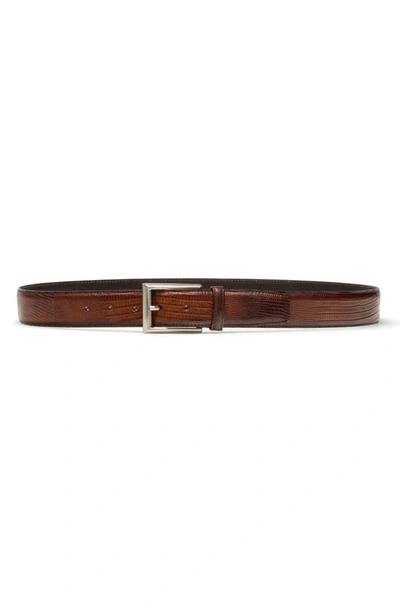 Magnanni Men's Lizard Silvertone-buckle Belt, Cognac