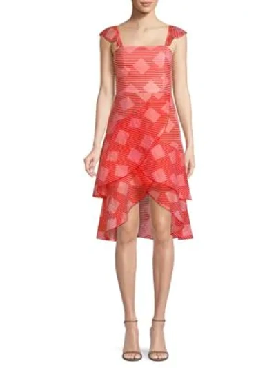 Alice And Olivia Azura Waterfall High-low Ruffle Dress In Pink Red
