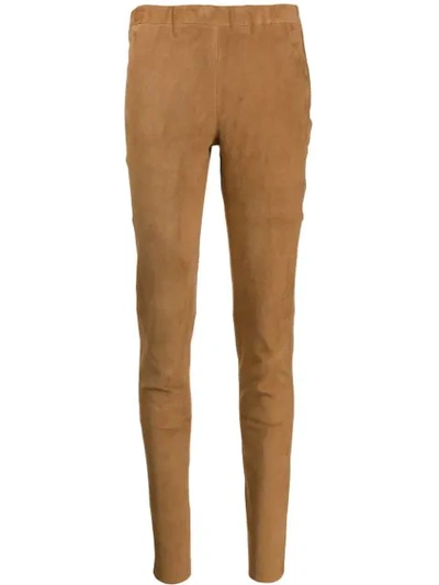 Arma Skinny Leather Trousers In Brown