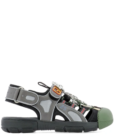 Gucci Tinsel Embellished Sneaker-style Sandals, Black In Black,green