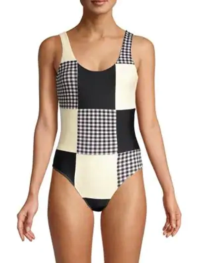Paper London Patchwork Grid Gingham & Solid One-piece Swimsuit In Cha Cha Multi