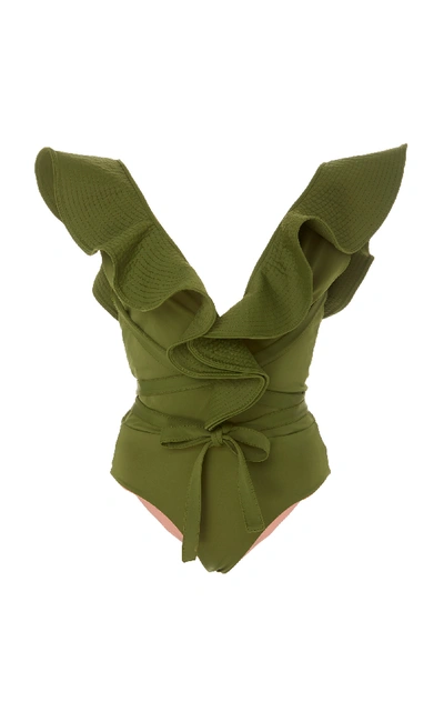 Johanna Ortiz On The Shore Tie-front Ruffled Swimsuit In Green