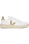 VEJA + NET SUSTAIN V-10 METALLIC-TRIMMED LEATHER AND MESH SNEAKERS