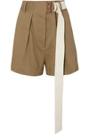 TIBI PLEATED BELTED LINEN-BLEND TWILL SHORTS