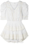 LOVESHACKFANCY MARISSA TIERED CROCHET-TRIMMED BRODERIE ANGLAISE COTTON-VOILE MINI DRESS