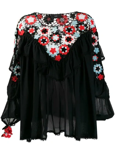 Alanui Floral Crochet Panel Blouse - 黑色 In Black