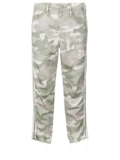 Mother The Shaker Mid-rise Crop Fray Hem Camo Racing Stripe Trousers In Desert Print