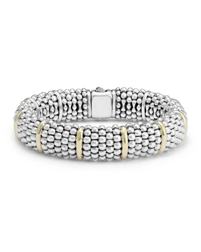 LAGOS SILVER CAVIAR OVAL BRACELET WITH 18K GOLD, 15MM,PROD222120059