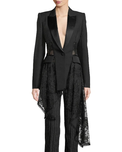 Alexander Mcqueen Single-breasted Lace-panel Wool-blend Blazer In Black