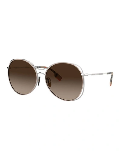 Burberry Round Steel Cutout Sunglasses In Brown
