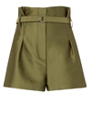 3.1 Phillip Lim Belted Ruffle-trimmed Satin Shorts In Green