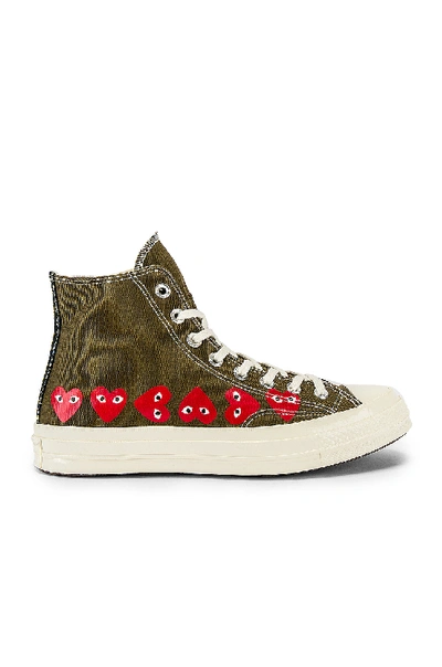 Comme Des Garçons Play Comme Des Garcons Play Khaki Converse Edition Multiple Hearts Chuck 70 High Sneakers In Khaki,red,white