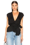 L AGENCE L'AGENCE CLEMENCE SHIRRED TIE BLOUSE IN BLACK,LAGF-WS139