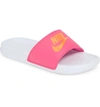 Nike Women's Benassi Jdi Swoosh Slide Sandals From Finish Line In White/ Orange/ Fuchsia