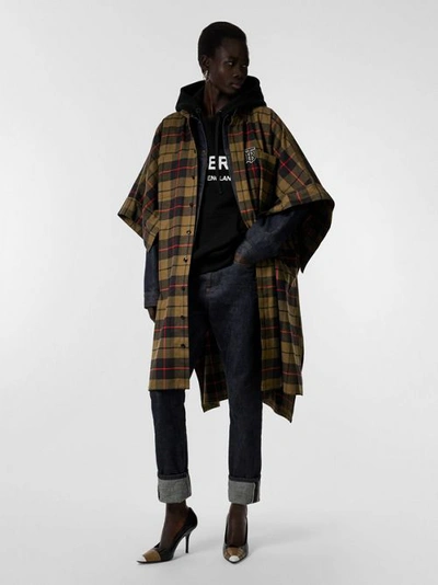 Burberry Monogram Motif Check Cotton Oversized Poncho In Military Olive