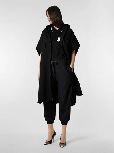 Burberry Monogram Motif Cotton Oversized Hooded Poncho In Black