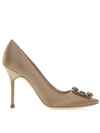 MANOLO BLAHNIK BEIGE HANGISI SATIN PUMPS,10926914