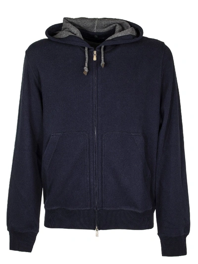 Brunello Cucinelli Hooded Zipped Jacket In Blue