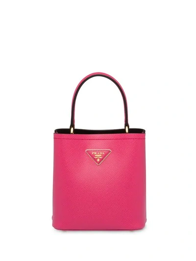 Prada Small Double Leather Bucket Bag In Pink