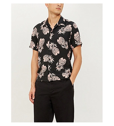 Sandro Pineapple-print Relaxed-fit Crepe Shirt In Black