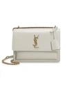 Saint Laurent Medium Sunset Leather Shoulder Bag In Crema Soft