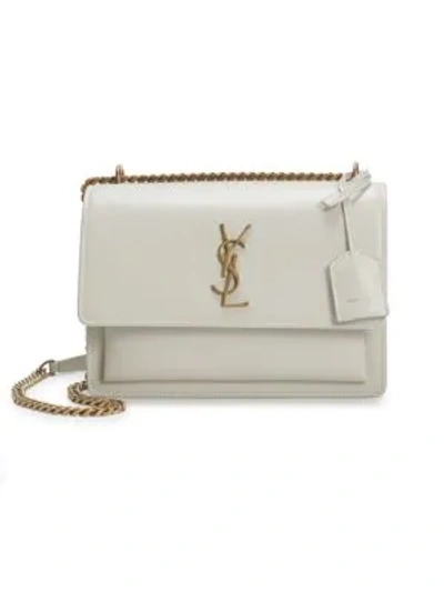 Saint Laurent Medium Sunset Leather Shoulder Bag In Crema Soft