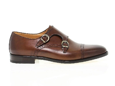 Fabi Men's Brown Leather Monk Strap Shoes