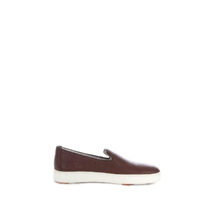 Santoni Mens Brown Leather Slip On Sneakers