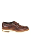 SANTONI SANTONI MEN'S BROWN LEATHER MONK STRAP SHOES,MGHI15282JI8SGTQM48 9