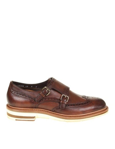Santoni Men's  Brown Leather Monk Strap Shoes