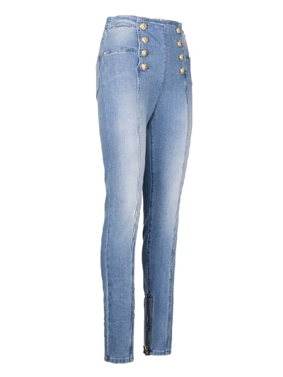 Balmain Button-detailed Faded High-rise Skinny Jeans In Blue