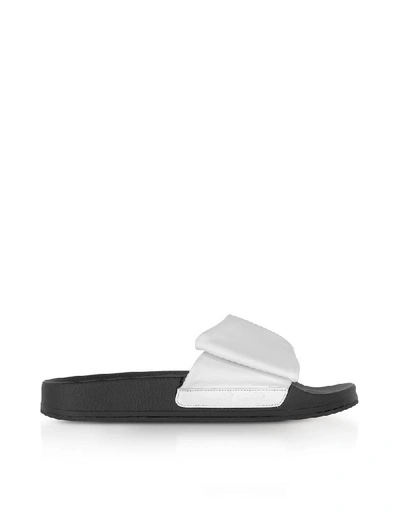 Robert Clergerie Wendy White Leather Slide Sandals W/black Sole