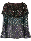 Saint Laurent Gypsy Blouse With Smocked Shoulders In Black