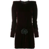 SAINT LAURENT SAINT LAURENT WOMEN'S BURGUNDY VELVET DRESS,486379Y525R5504 38